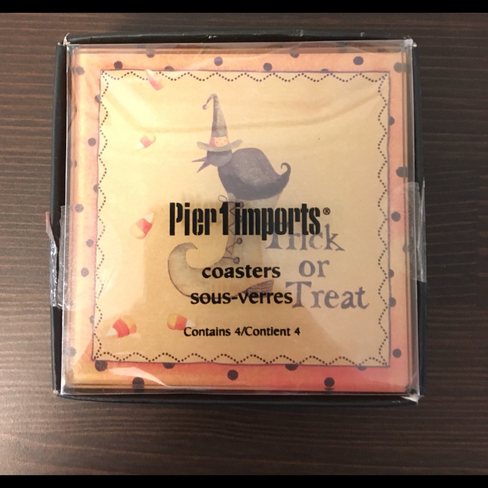 Pier 1 / Pier One Halloween Glass Coaster Set NEW